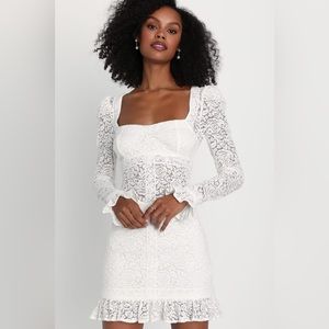 Lulu’s Quite a Delight White Lace Backless Long Sleeve Mini Dress